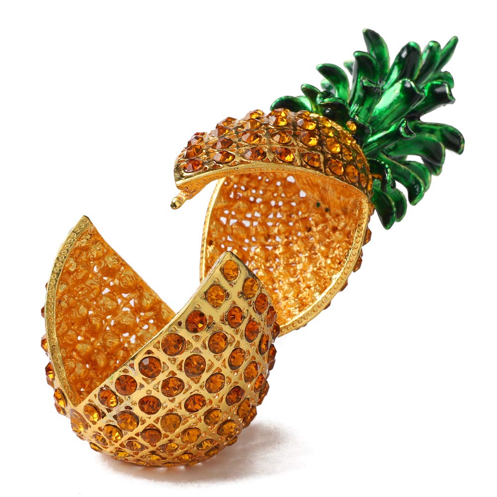 Furuida Pineapple Jewelry Trinket Boxes Hinged Hand-painted with Crystal Fruit Collectible Ornaments Gift Room Decor for Women Girls