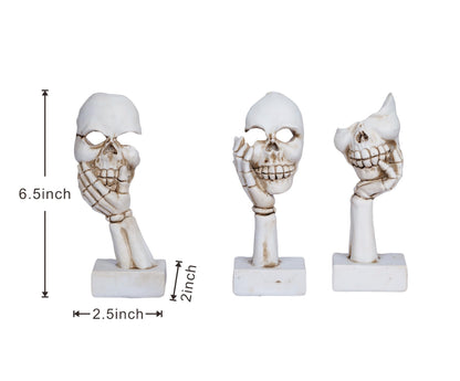 3 Pieces Face Halloween Skeleton Statue Mask Halloween Skull Figurine Home Decor 6.5”Funny Skeleton Collectible Figurines Gothic Desk Ornaments for Indoor Living room Office Table Shelf Bookshelf
