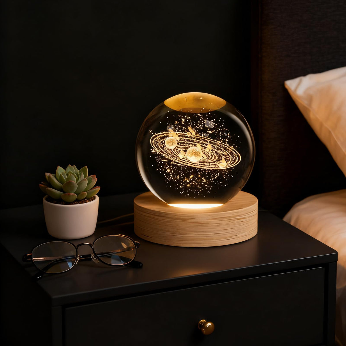 3D Solar System Crystal Ball, 2.4inch Universe Gifts Decorative Quartz Glass Ball, Space Laser Engraved Model Astronomy Decor, Paperweight Physics Display Sculpture Home Decor Crafts for Friends