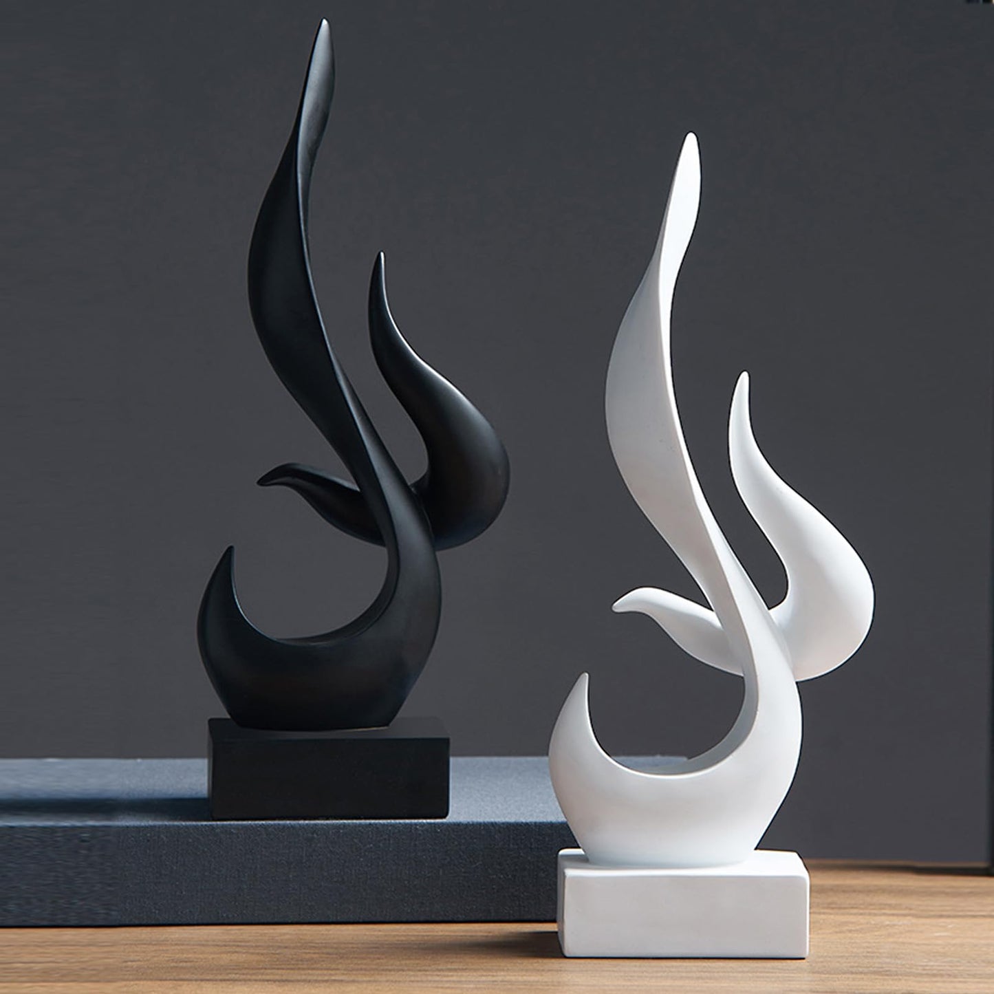 Bocnity Modern Flame Sculpture Decor Flame Statue Resin Sculptures Abstract Art Figurines Centerpiece Sculpture for Home Decor Living Room Stand Coffee Table Office Decor(Black-B)