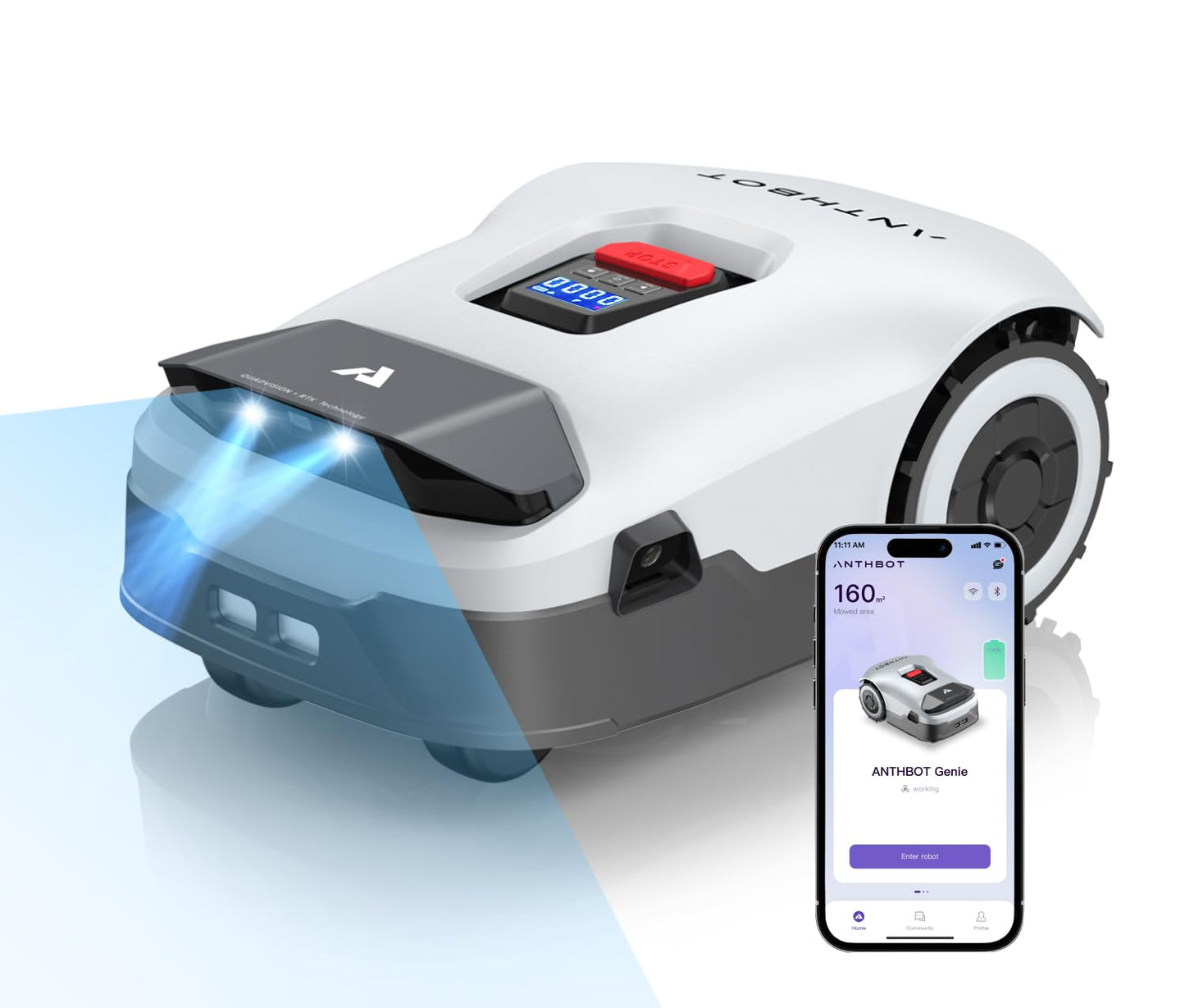 ANTHBOT Robot Lawn Mower Full Band RTK+4-Eye Vision with 4G Robotic Lawnmower, Automatic Mapping, 20 Multi-Zone Management, Accurate Obstacle Avoidance, Intelligent Path Planning, 0.22 Acre