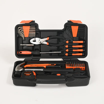 GETFOO 58-Piece Tool Kit Basic Home Repair Tool Set, General Household Hand Tool Kit,Small Tool Kit with Plastic Toolbox Mini Tool kit for Women, Office & College Repairs Orange