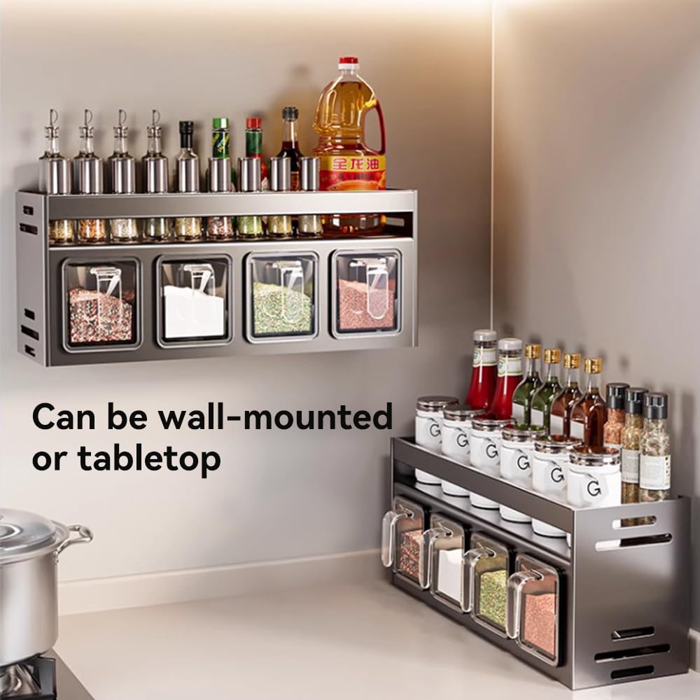 ANQIA Kitchen Spice Rack Wall Mount Hanging Seasoning Box Over Stove Hanging Shelf Seasoning Jar Organizer for Sugar Salt Pepper (4 Box)