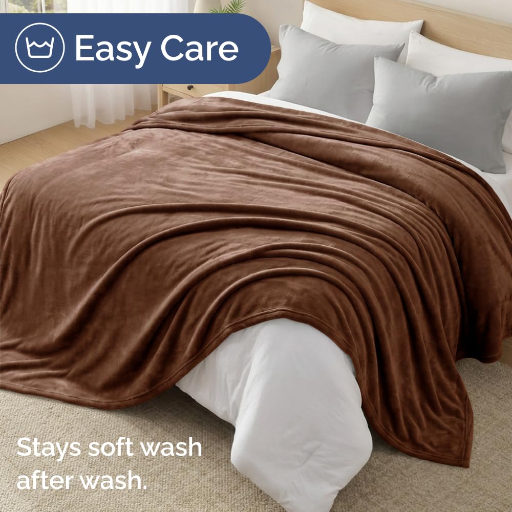 Ultra Soft Fleece Blanket Throw Size - Flannel Fleece Luxury Throw Blanket - Lightweight for Couch Bed Chair - Thick, Warm and Breathable - All Season Cozy Fuzzy, Anti-Static Microplush Bedding, Brown