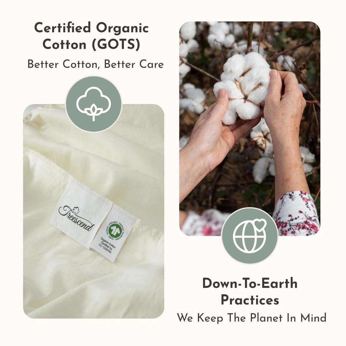 100% Cotton Organic Mattress Protector | Breathable & Noiseless GOTS Organic Mattress Pad with Premium 300GSM Durability | Machine Washable Quilted Bed Protector with Deep Pocket (Ivory, King)