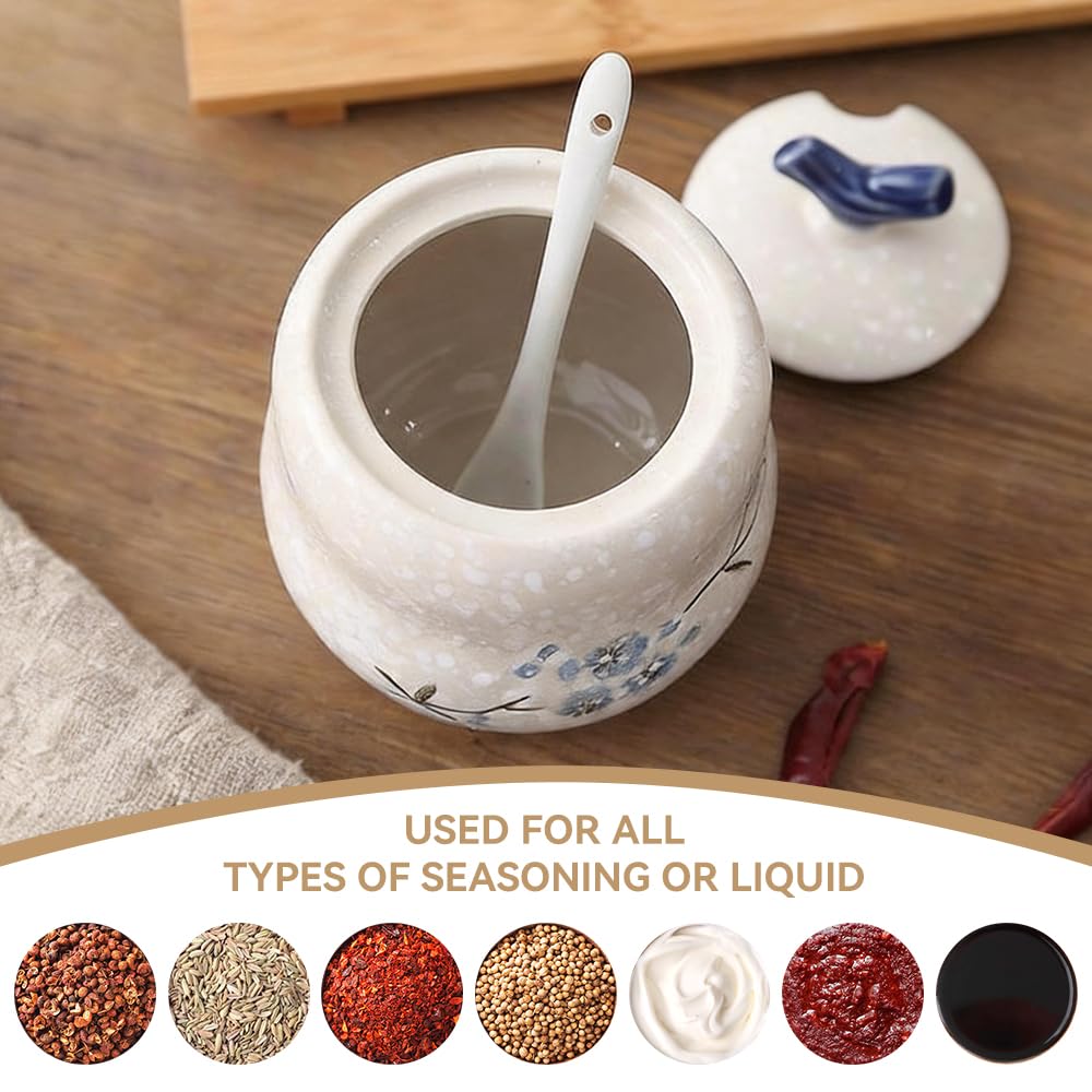YMYL Ceramic Sugar Bowl with Lid and Spoon, 13.5oz Elegant Blue Floral Pattern Sugar Jar Sugar Container Sugar Dispenser Coffee Bar Accessories, Modern Kitchen Decor