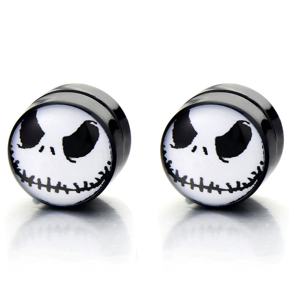 10MM Magnetic Black Circle Alien Stud Earrings for Men Women, Non-Piercing Clip On Fake Ear Plugs Gauges