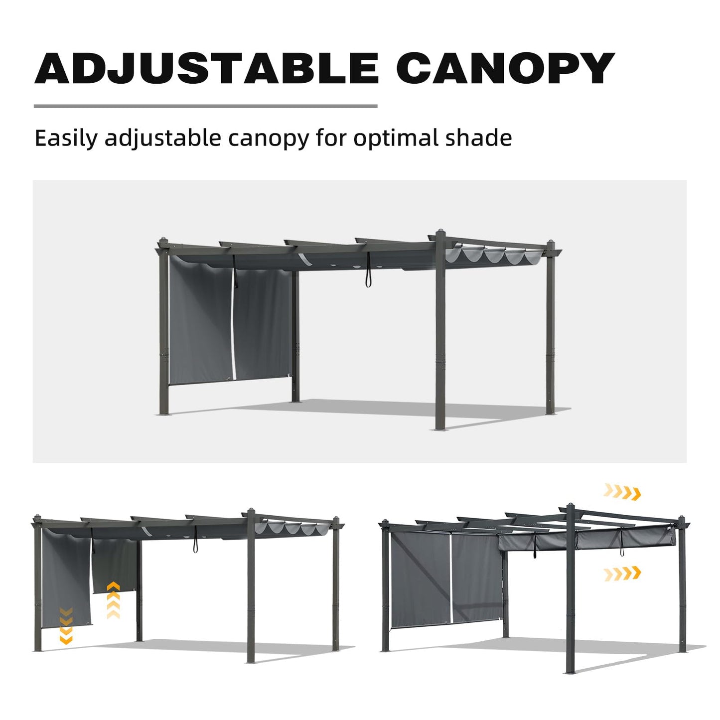 BPS 12x16 FT Outdoor Pergola - Retractable Shade Canopy with Aluminum Frame & Roller Shade Curtains for Patio, Backyard, or Deck, Gray