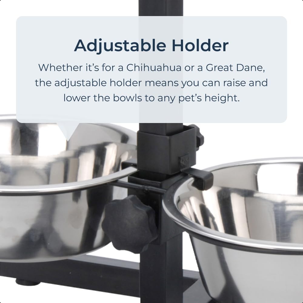 idooka Raised Dog Bowls with Stand Adjustable and Non-Slip - 2x Dishwasher Safe Metal Stainless Steel Raised Dog Bowl for Dog Food Dry or Wet and Water - Dog Accessories for Large or Elderly Dogs
