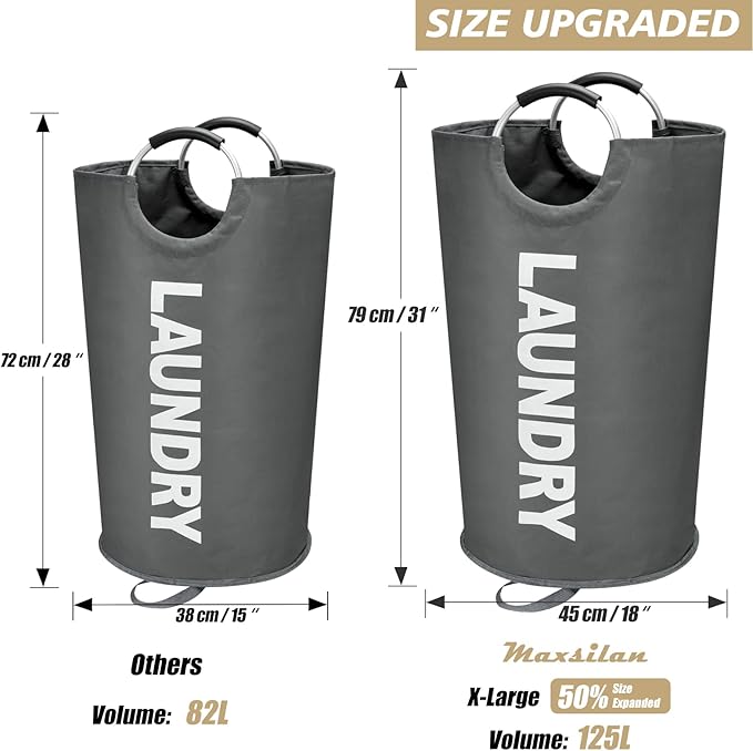 125L X-Large Laundry Basket, Freestanding Tall Clothes Hamper, Collapsible