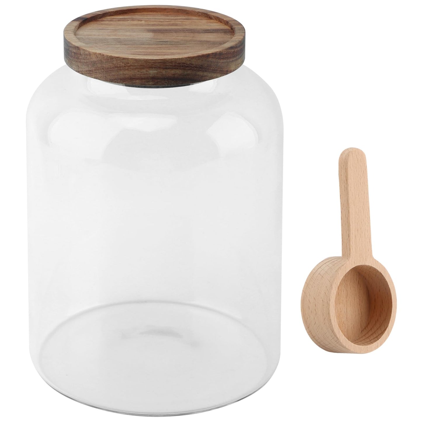 Saycker Bath Salts Glass Jar, Bath Salt Container with Wooden Lid and Scoop, Airtight Storage Jar, Glass Food Storage Jars for Home Decor,Tea,Spice,Cereal, Egg,Flour,Coffee(73 oz,Clear)