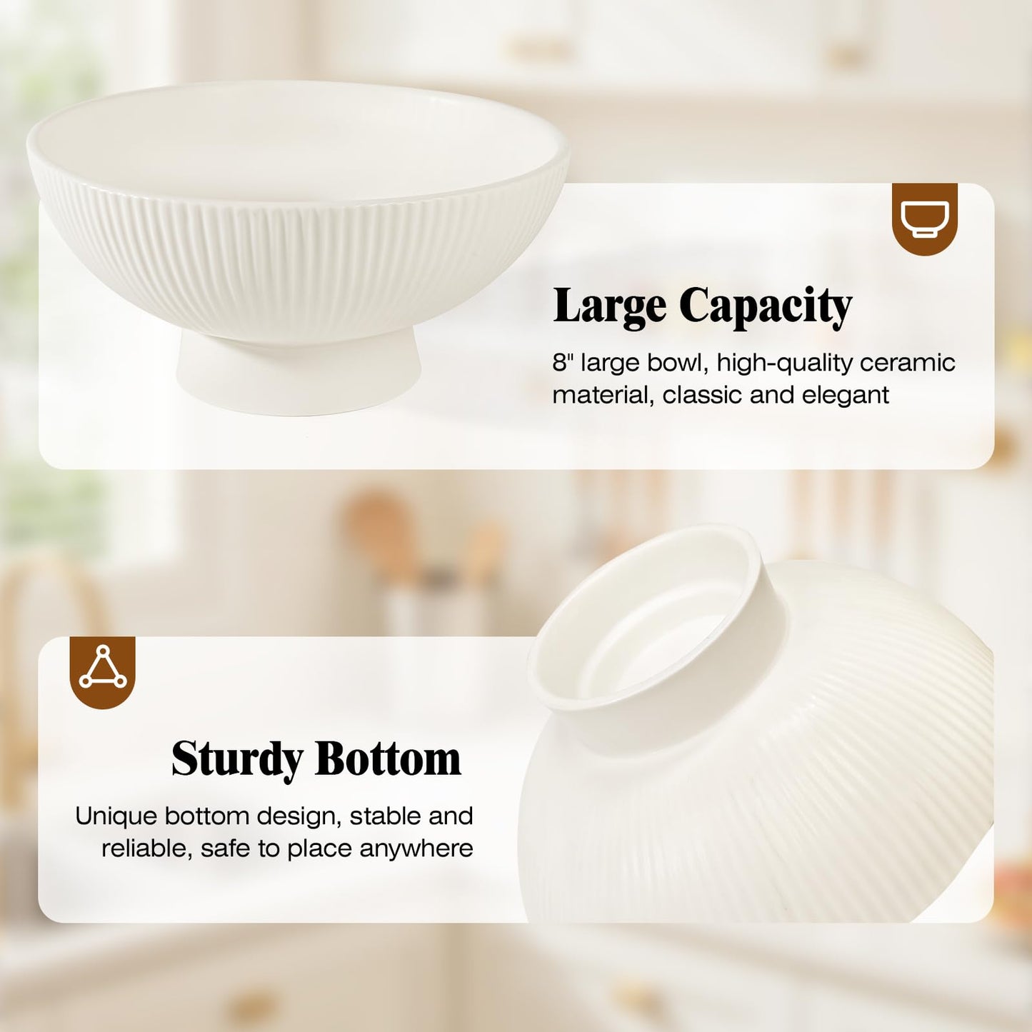 Richtmall Decorative Bowl 8 Inch Fruit Bowl for Kitchen Counter Modern Pedestal Footed Centerpiece Bowl for Coffee Table & Home Decor Fall Catch-All Bowl for Key, Candy, White