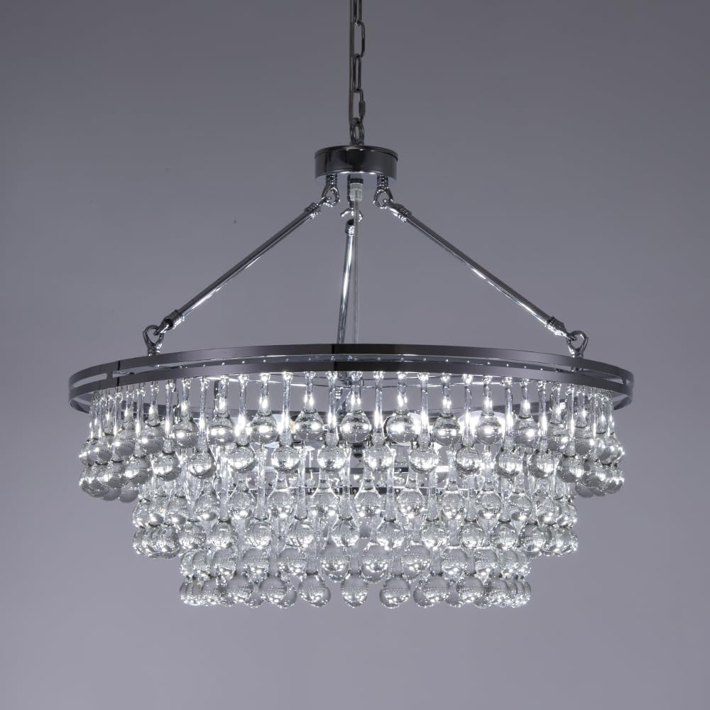 TOCHIC Modern Crystal Chandelier for Dining Room, 24 inch Chrome Chandeliers Light Fixtures Ceiling Hanging Crystal Pendant Lighting for Living Room, Kitchen Island Light, Bedroom Chandelier, 3 Tiers