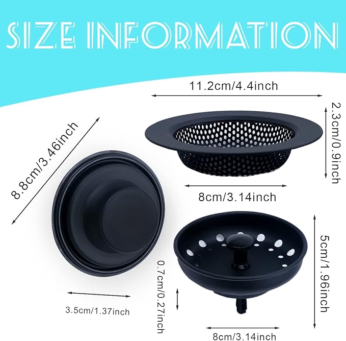 3 Pieces Kitchen Sink Stopper Strainer, 3 in 1 Kitchen Sink Basket Strainer