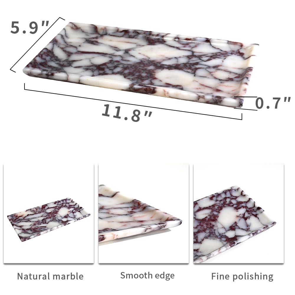 DUANYAN Natural Marble Tray, Coffee Table, Food, Fruit, Paper Cup, Cake Display, Coffee bar, Family Gatherings, Seasonal Holiday Decoration Tray(Viola-rectangle-11 x5 x0.7)
