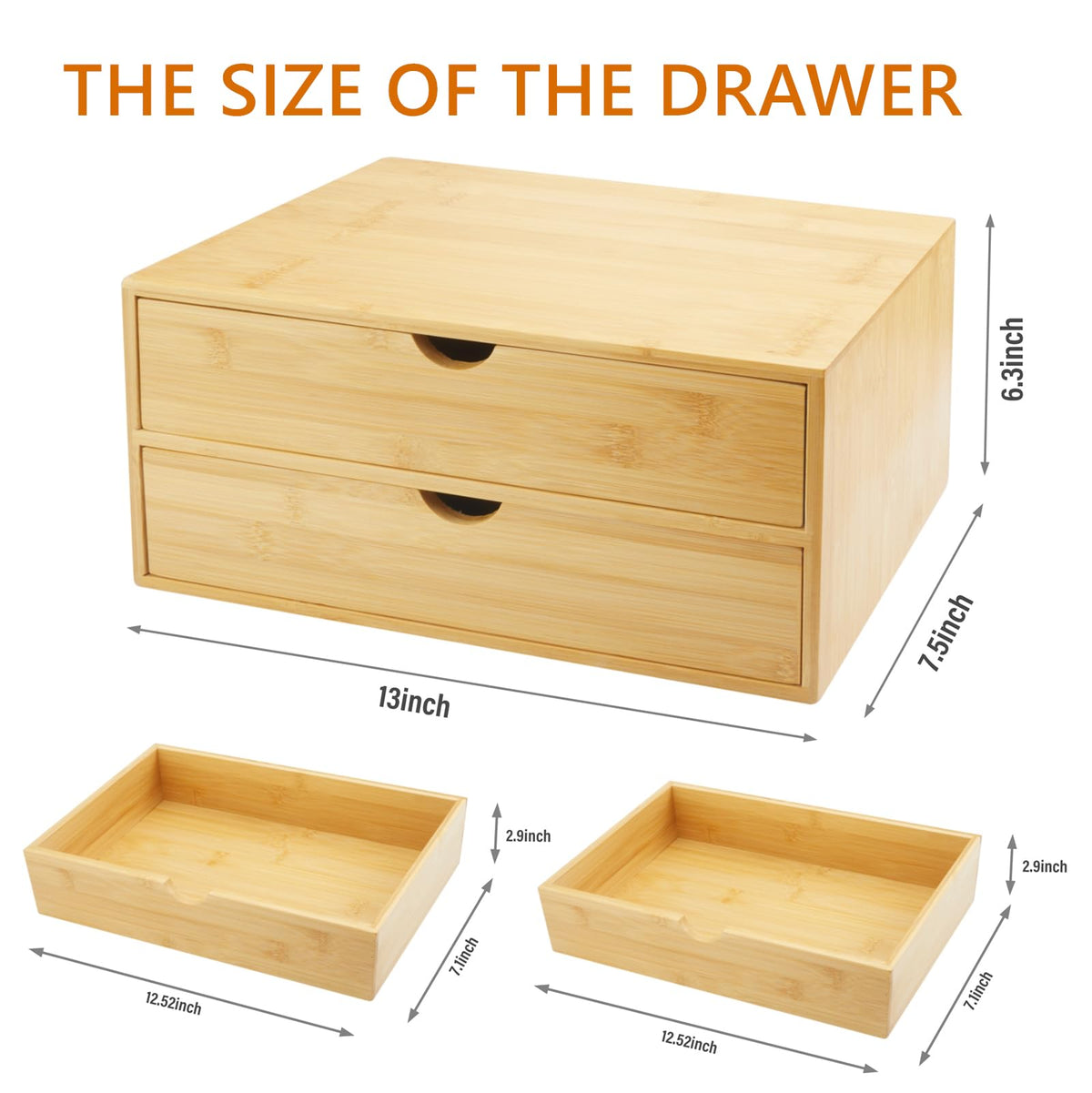 Charmewooden Bamboo Desk Organizer With Drawers Countertop Drawers Counter Storage Box Corner Desk Organizer for Home Office No Assembly Required (2 Drawers)