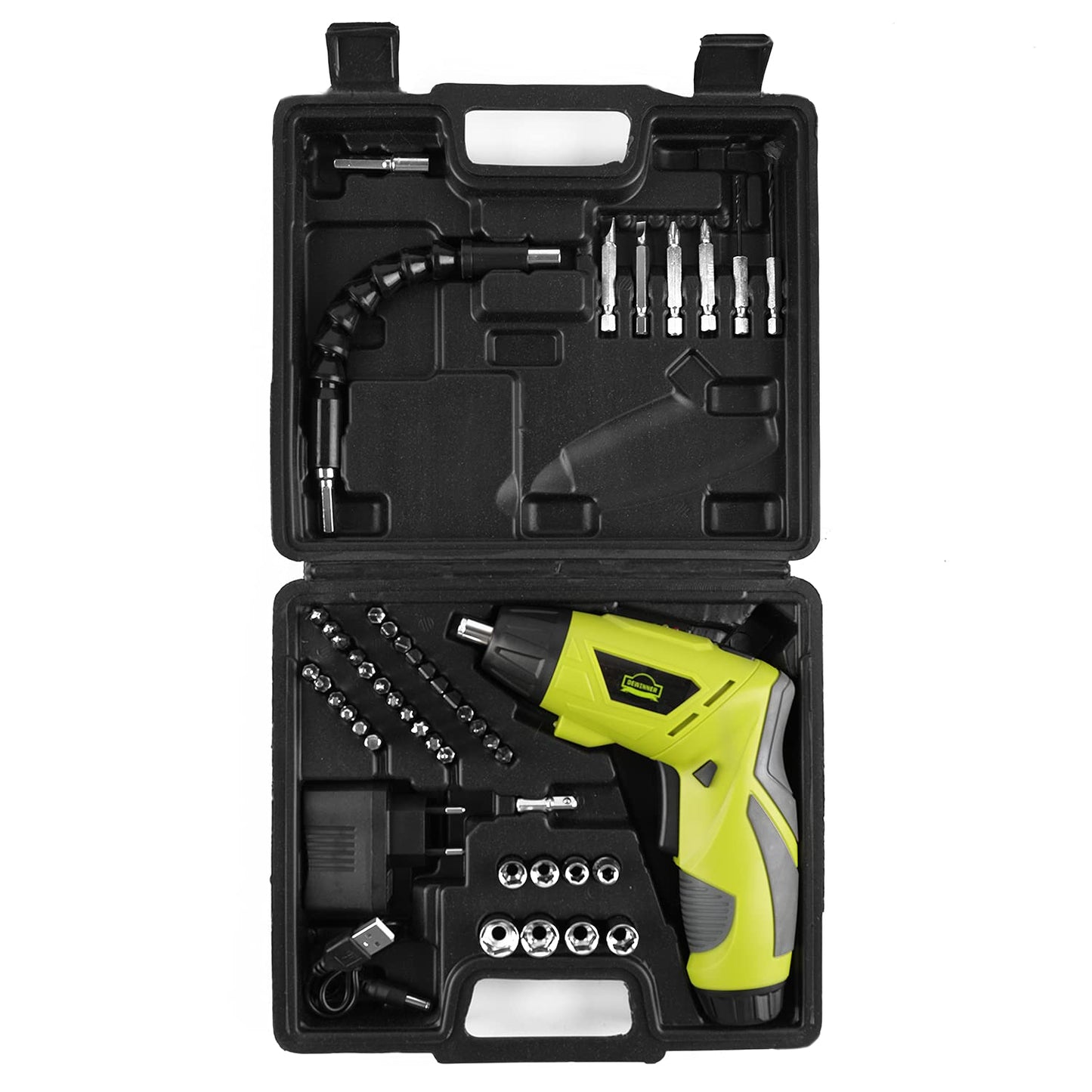 DEWINNER Electric Cordless Screwdriver, Drill Driver Set, USB 3.6V 3N·m Max Torque with 1300 mAh Battery & 45 Piece Screwdriver and Wood Bit Assortment