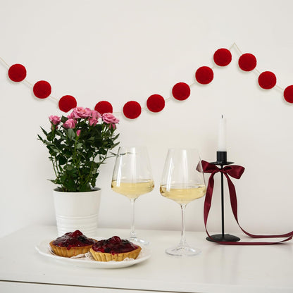 Tegeme 4 Pcs Felt Pom Pom Garland Ball Christmas Tree Decoration Home Hanging Banner Ball Ornaments 6.6ft Winter Pompom Garland for Xmas Holiday Birthday Party Indoor Home Room Decor(Red)
