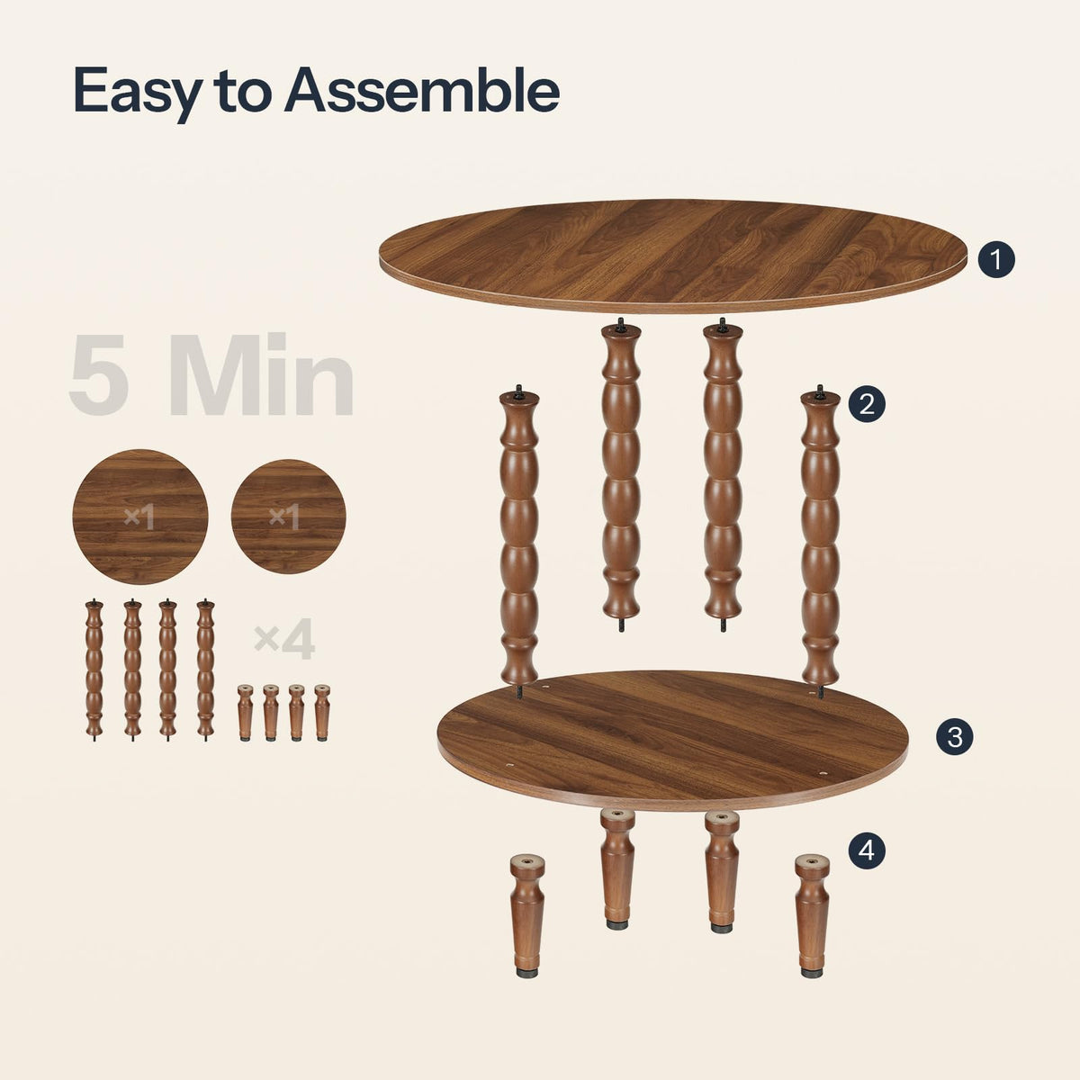 HOOBRO Coffee Table, 2-Tier Round Coffee Table, Mid-Century Modern Coffee Table for Living Room, Center Table with 2-Tier Open Storage Shelf, Home Office, Walnut WL75KF01