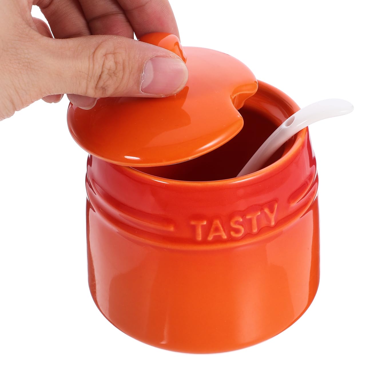 BESTonZON Seasoning Jar with Spoon 3.81X3.34X2.24In Porcelain Condiment Canister Salt Sugar Storage Container for Kitchen and Home Organization