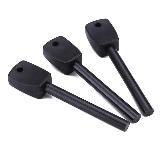 FOSTAR 3 PCS Tactical Ferro (Ferrocerium) Rods, Bushcraft Flint Fire Starter with Easy Grip Handle, 5/16 Inch Thick Waterproof Fire Steel Magnesium Camping Tool Kit (Black)
