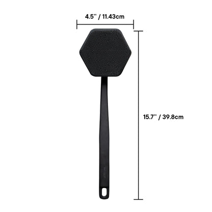 TOOLETRIES Silicone Back Scrubber for Shower – Exfoliating Back Brush for Men with Long Handle, Non Slip Grip – Body Washer to Clean Hard to Reach Areas, Durable Bath Accessory - Charcoal
