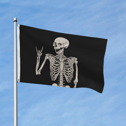 Rock and Roll Skeleton Skull Boho Hippie Double-sided Printed Flag 3x5 Ft, Garden Yard House Flags Greeting Banner, Indoor Outdoor Party Home Decor