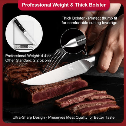 zongchuan Steak Knife,4.5inch Steak Knives Set of 2,High-Carbon Stainless Steel Knife Set,Serrated Blade Sharp Knives,Dishwasher Safe,Ergonomic Black Handel,Full Tang Design With Excellent Gift