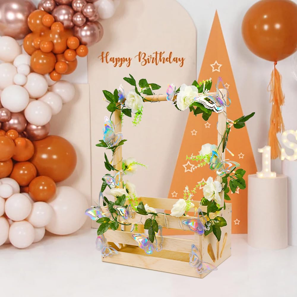 Wooden Baby Shower Crate Closet-Baby Shower Basket with String Lights Butterfly Welcome Gift Basket Wooden Crate for Baby Gift Basket Newborn Boys Girls Pregnancy Gifts-Small Baby Shower Gifts