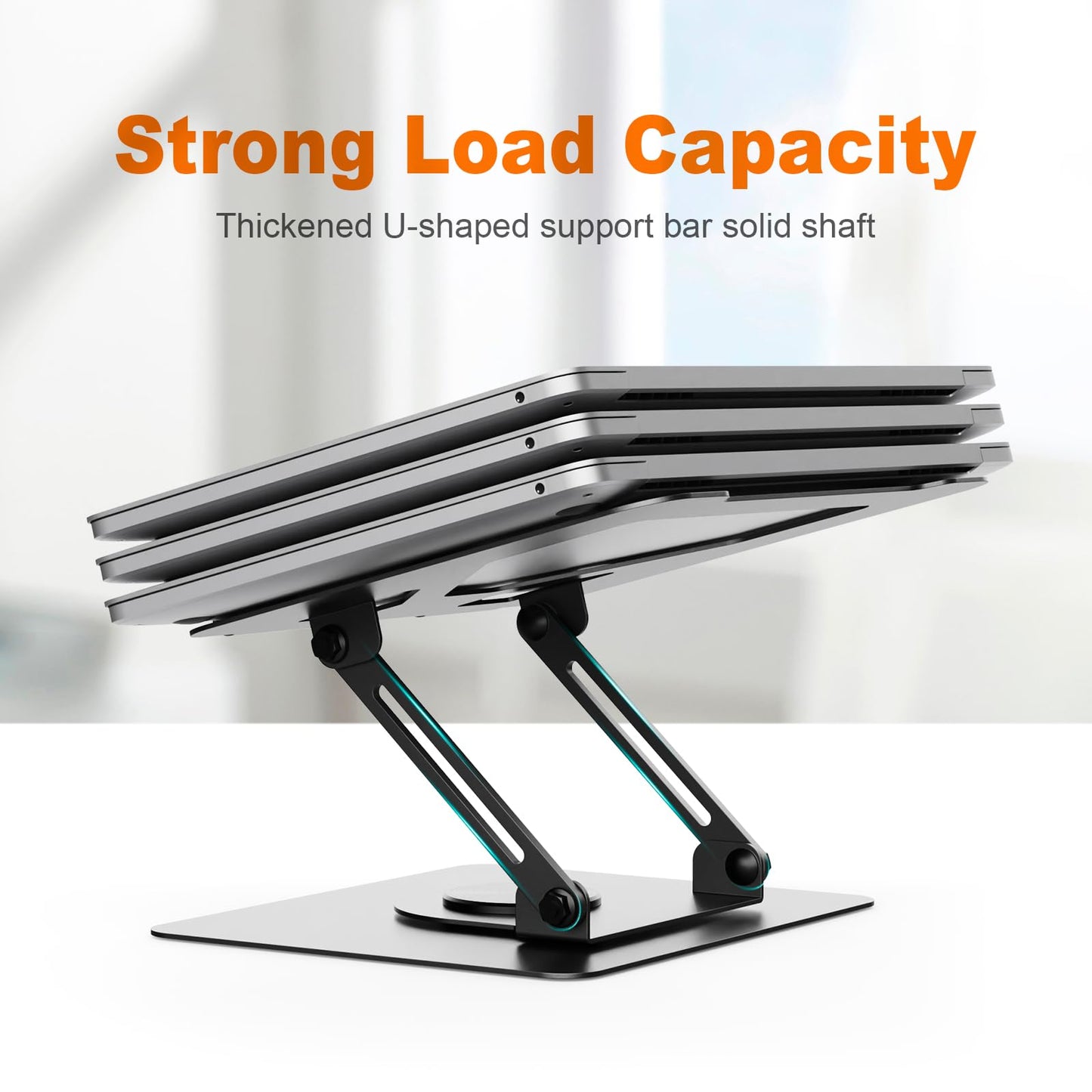 GRIFEMA Laptop Stand for Desk, Foldable Laptop Riser with 360° Swivel Base, Adjustable Height & Angle, Ventilated Computer Stand Compatible with MacBook Air/Pro, Dell, and 11-17" Laptops - Black
