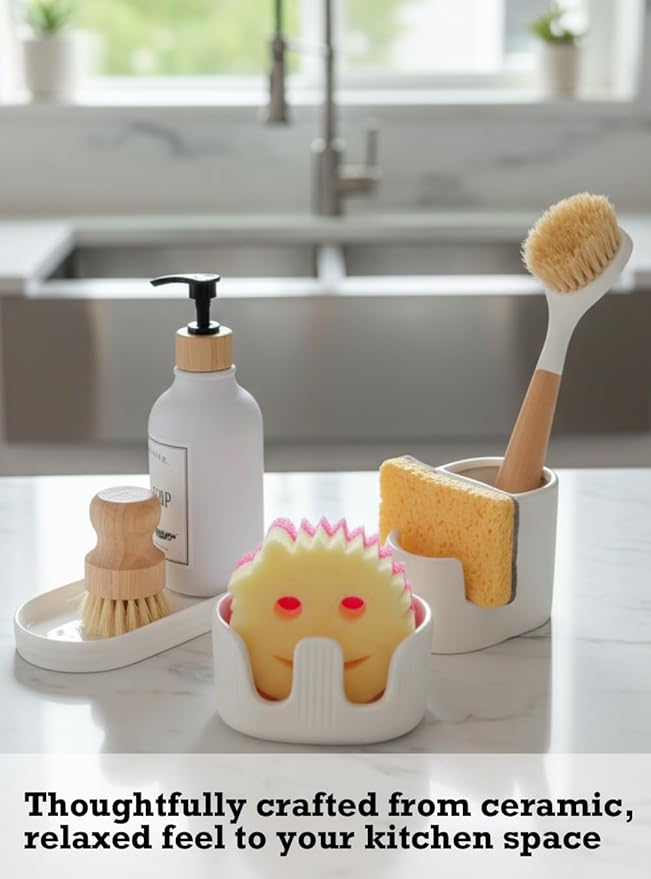 Ceramic Sponge Holder, 2-Slot Dish Sponge Holder