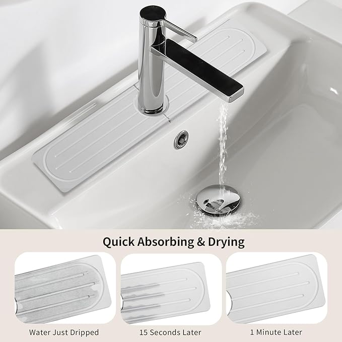 Stone Faucet Mat for Kitchen Sink, Diatomite Fast Drying Absorb Moisture Tray