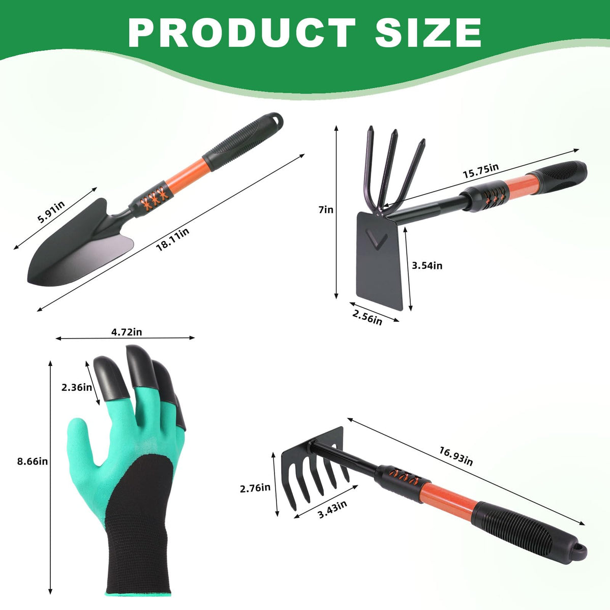 Zenrok Garden Tool Set, 4 Pack Gardening Tools, Stainless Steel Heavy Duty Hand Cultivator, Hoes, Shovel, for Planting Weeding Digging, Gardening Gifts for Women,Orange