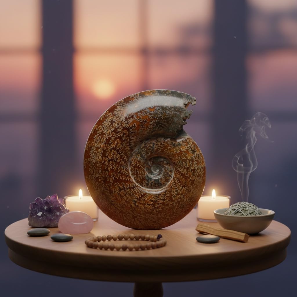2.2-3.3 LB Large Polished Ammonite Fossil - Real Fossils with Crystal Decoration, Natural Healing Stone for Home & Office, Unique Educational Specimen 1 PC