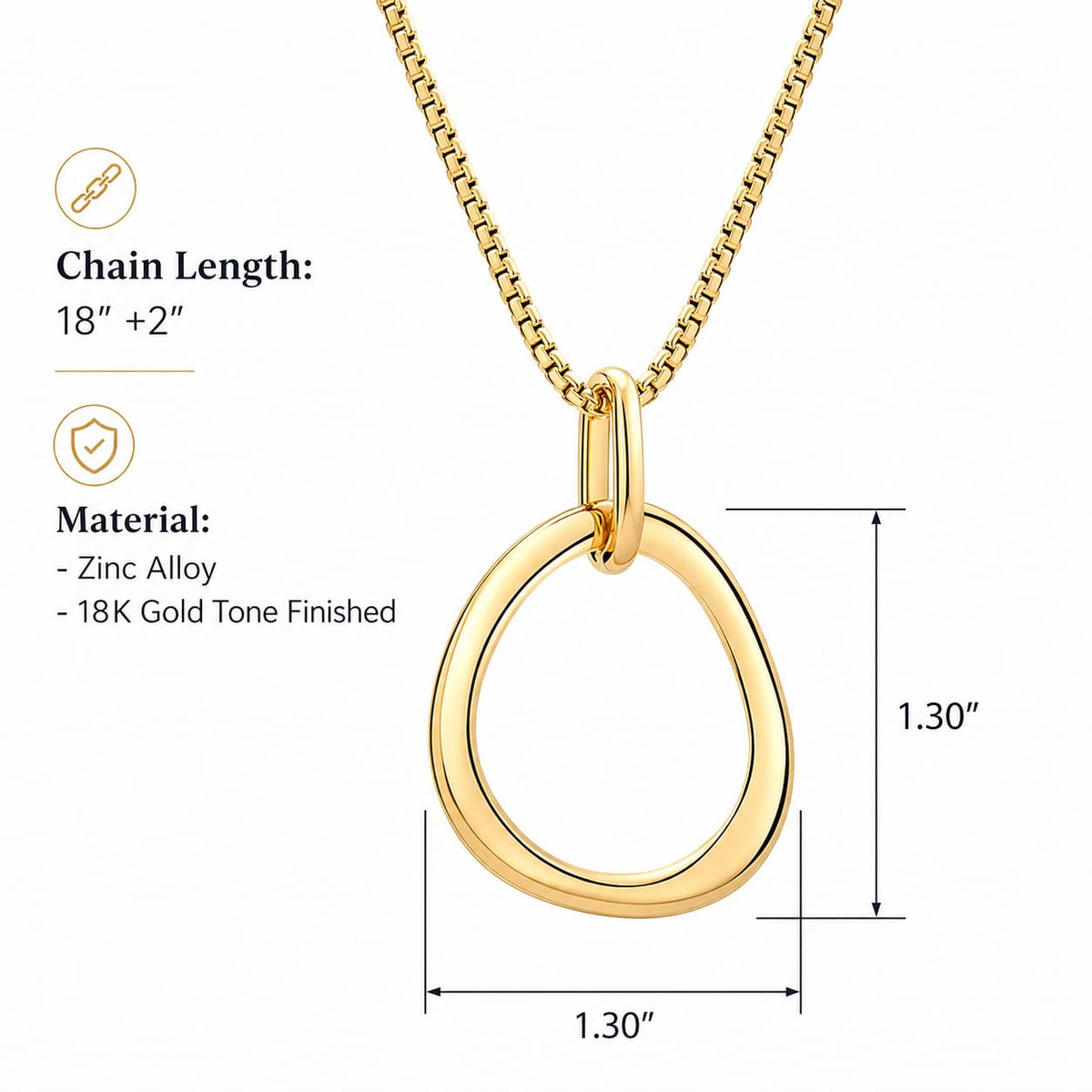 COBI Gold Circle Necklace for Women, 18K Gold Tone Finished Long Gold Necklace, Gold Statement Necklace Simple Everyday Jewelry, Fashion Trendy Birthday Gifts