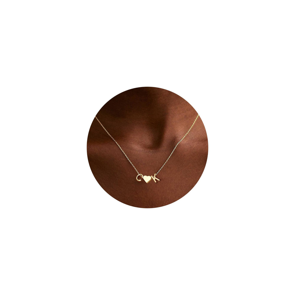 Turandoss Two Initial Necklaces for Women, 14K-Gold-Plated Dainty Letter C K Heart Initial Necklace, Jewelry Birthday Christmas Gifts for Women Wife Mom Girls Trendy