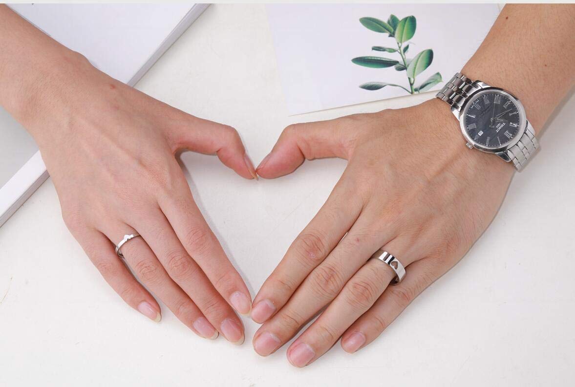 LAVUMO Matching Heart Promise Rings for Couples I Love You Engagement Wedding Ring Band Sets for Him and Her Stainless Steel High Polished Comfort Fit (Men Size 10 & Women Size 7)