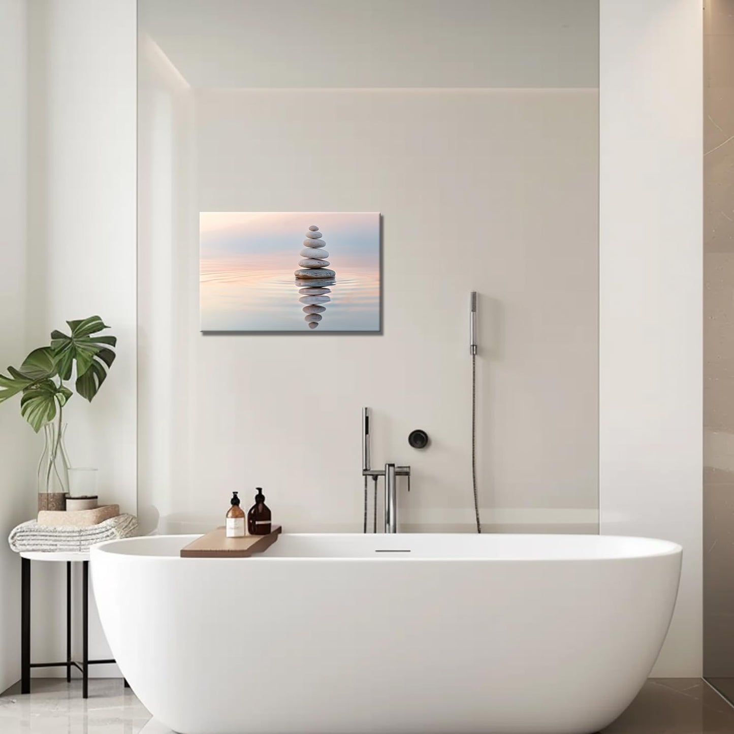 Zen Stone Canvas Wall Art Stones in Water Print Pictures Bathroom Wall Art Decor Framed Tranquil Nature-Inspired Relaxing Artwork for Yoga Meditation Spa Room Decor