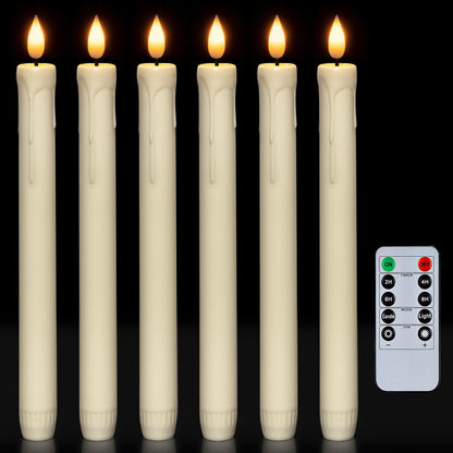 Homemory 6 Pack Plastic Taper Flameless Candles with Remote, Timer, Battery Operated CandleSticks with Flickering Bright Light, 9.6 Inches for Home Decoration