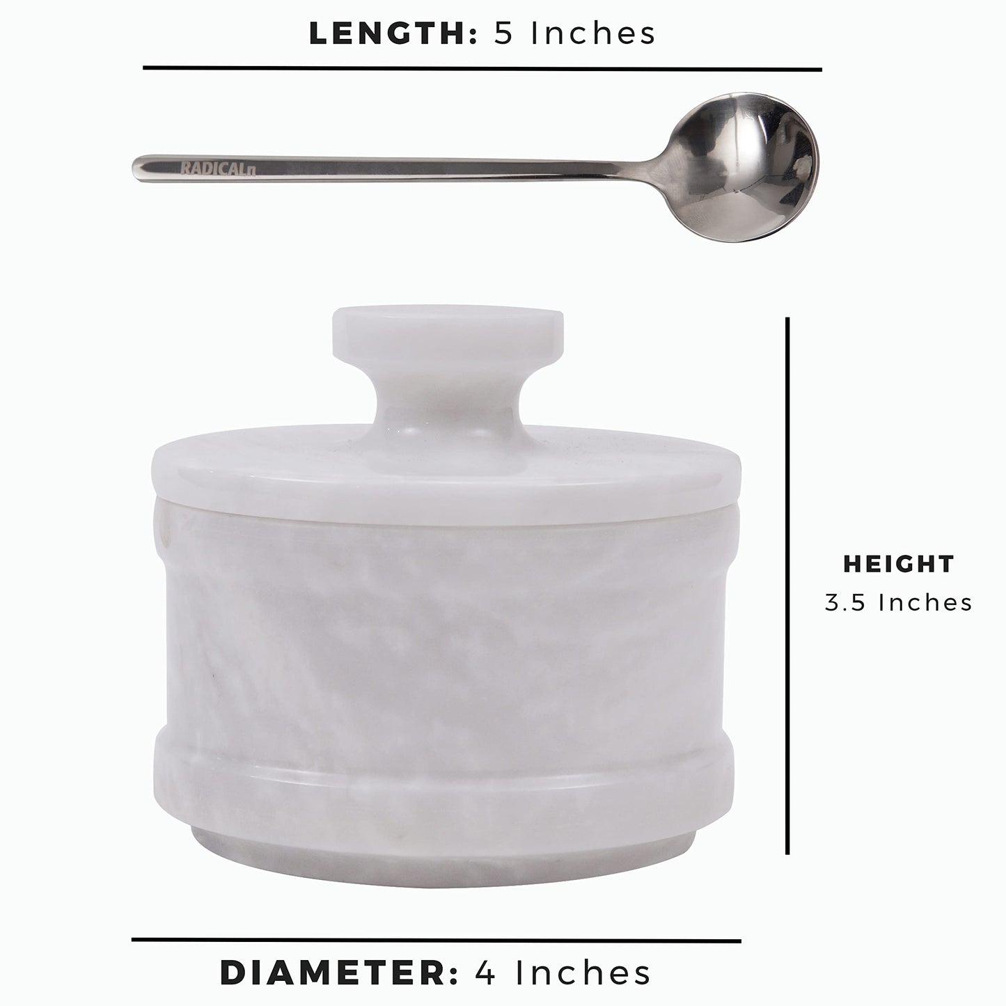 Radicaln Marble Salt Cellar with Lid 4" Inch White Handmade Table Salt Container & Sugar Bowl For Kitchen Countertop, Ideal Salt Dish & Salt Jar for Celtic Salts