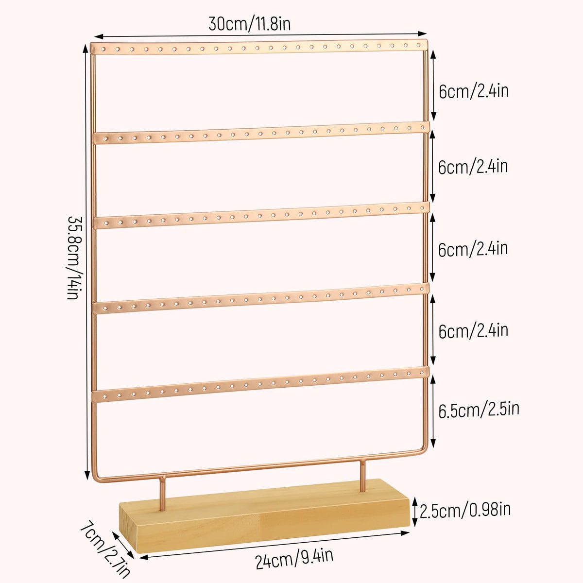 RNTBWD Earring Holder Organizer, Earring Display For Vendors, Earring Organizer, Earring Holder, Rose Gold Jewelry Organizers and Storage(5 Tiers & 120 holes)