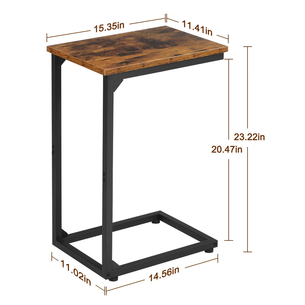 AMHANCIBLE C Shaped End Table Set of 2, Couch Side Table that Slide Under Sofa, Narrow Small Space TV Trays for Living Room, Bedroom, Rustic Brown HET02CBR