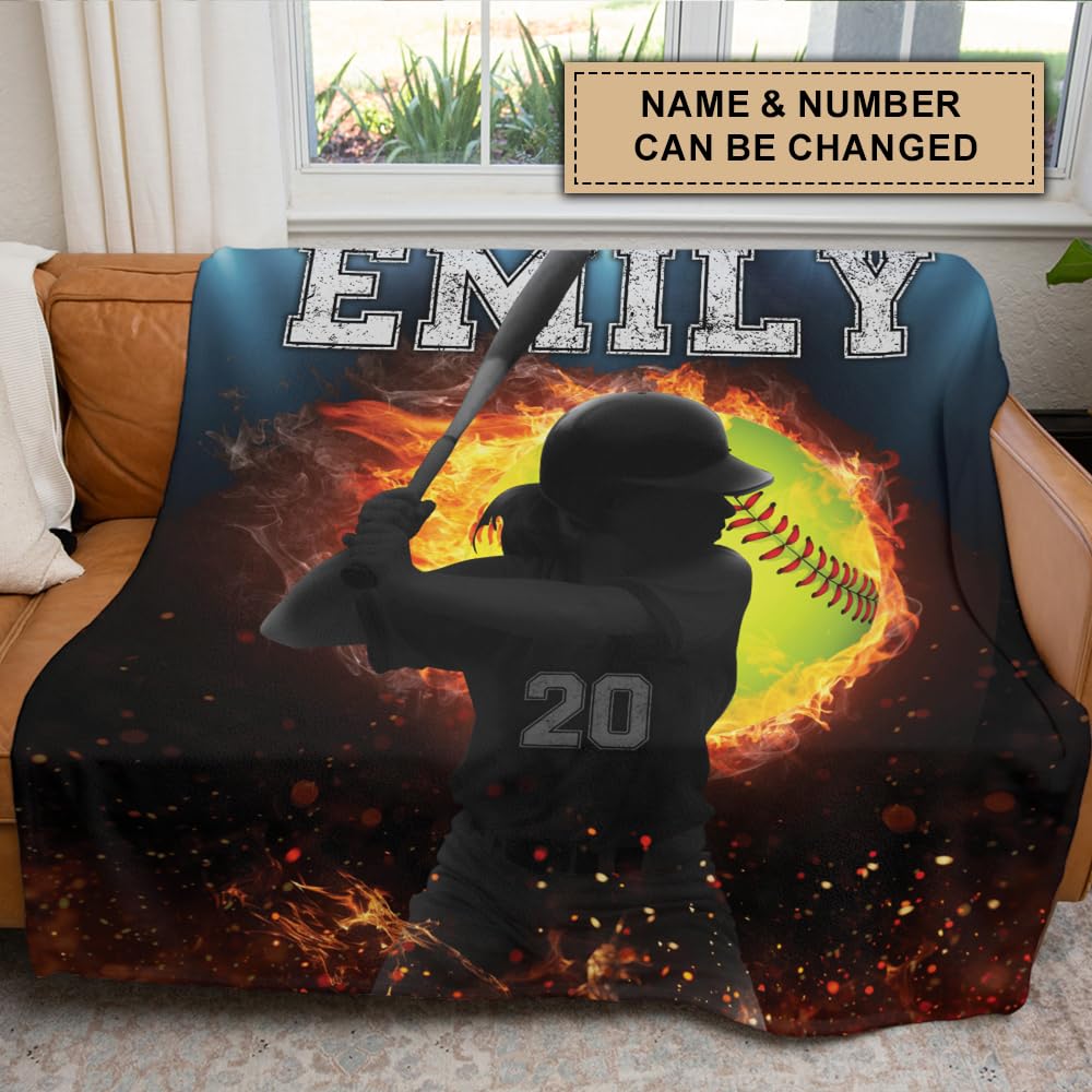 Custom Softball Player Blanket, Softball Blankets for Adults, Sport Girls Gifts Super Soft Warm and Comfortable Throw Blanket for Fall Winter Spring All Season