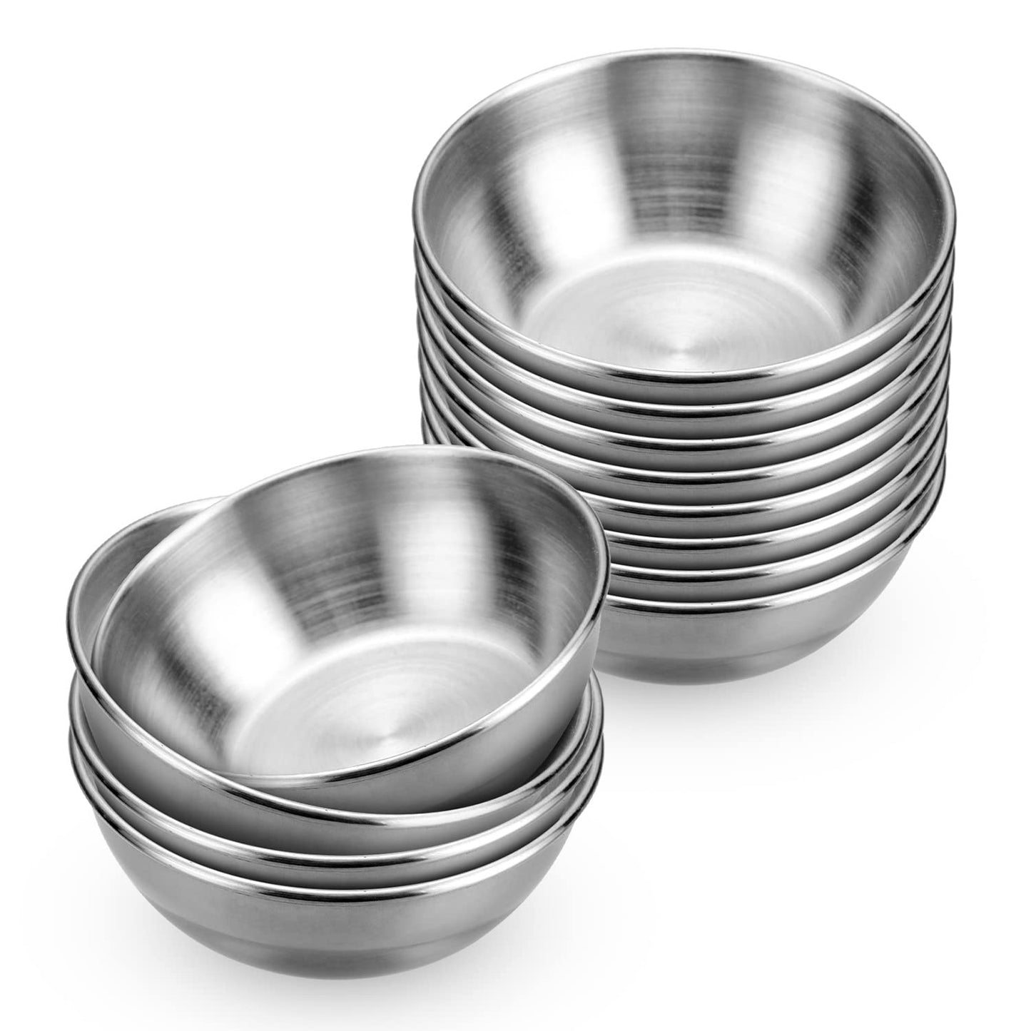 DINYWOW 12pcs Sauce Dishes 3.2 Inch Stainless Steel Round Seasoning Dishes Bowls Condiment Cups Sushi Dipping Small Dish Bowl Saucers Mini Appetizer Plates Silver Color