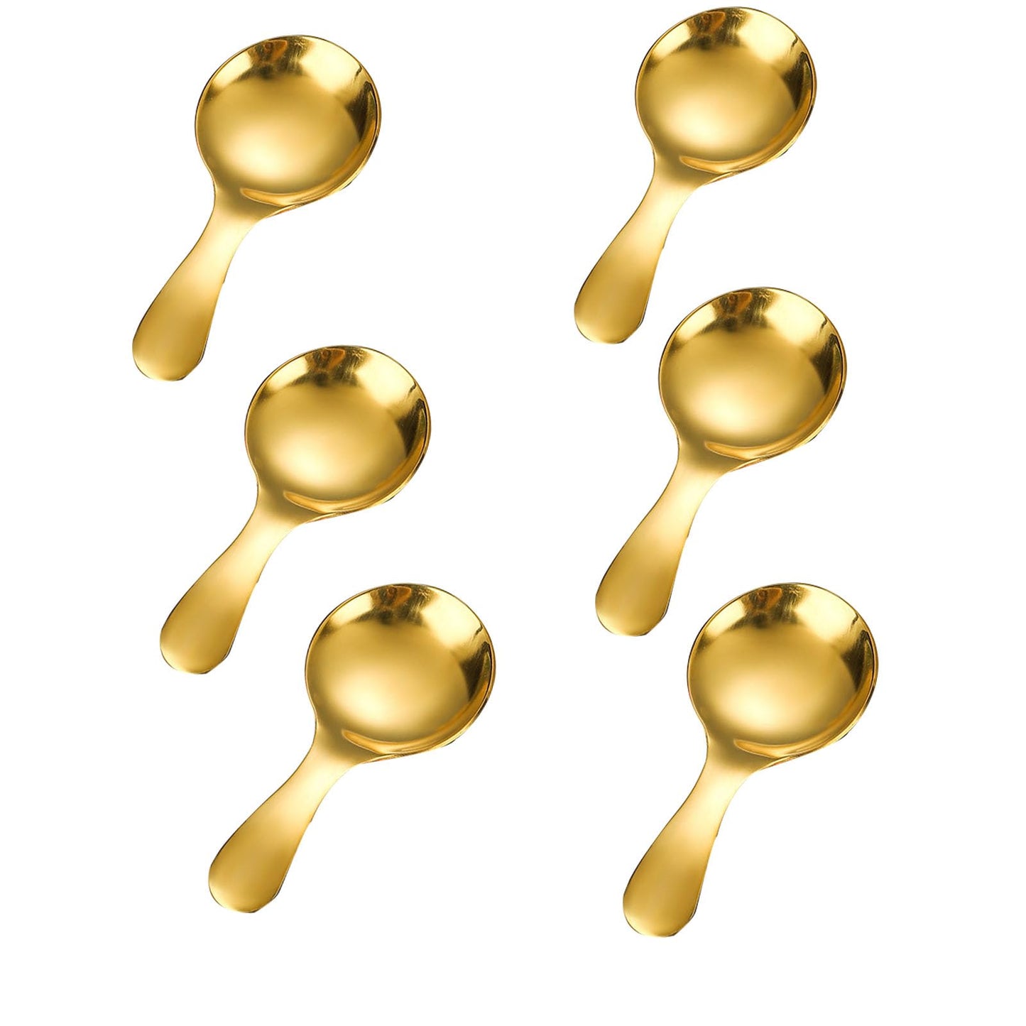 6 Pcs Stainless Steel Short Handle Thickened Small Round Spoons For Honey Candy Tea Salt Jam and Mustard - Ice Cream Dessert Spoon (E Yellow)