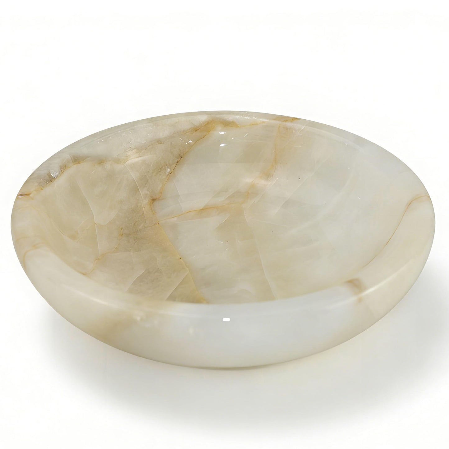 YeasHome Calcite Stone Bowl, D20 Natural Crystal Bowl for Decor - Hand Carved Decorative Bowl for Centerpiece, Coffee Table, Yoga Meditation, Gift Idea (Marbled Pattern)