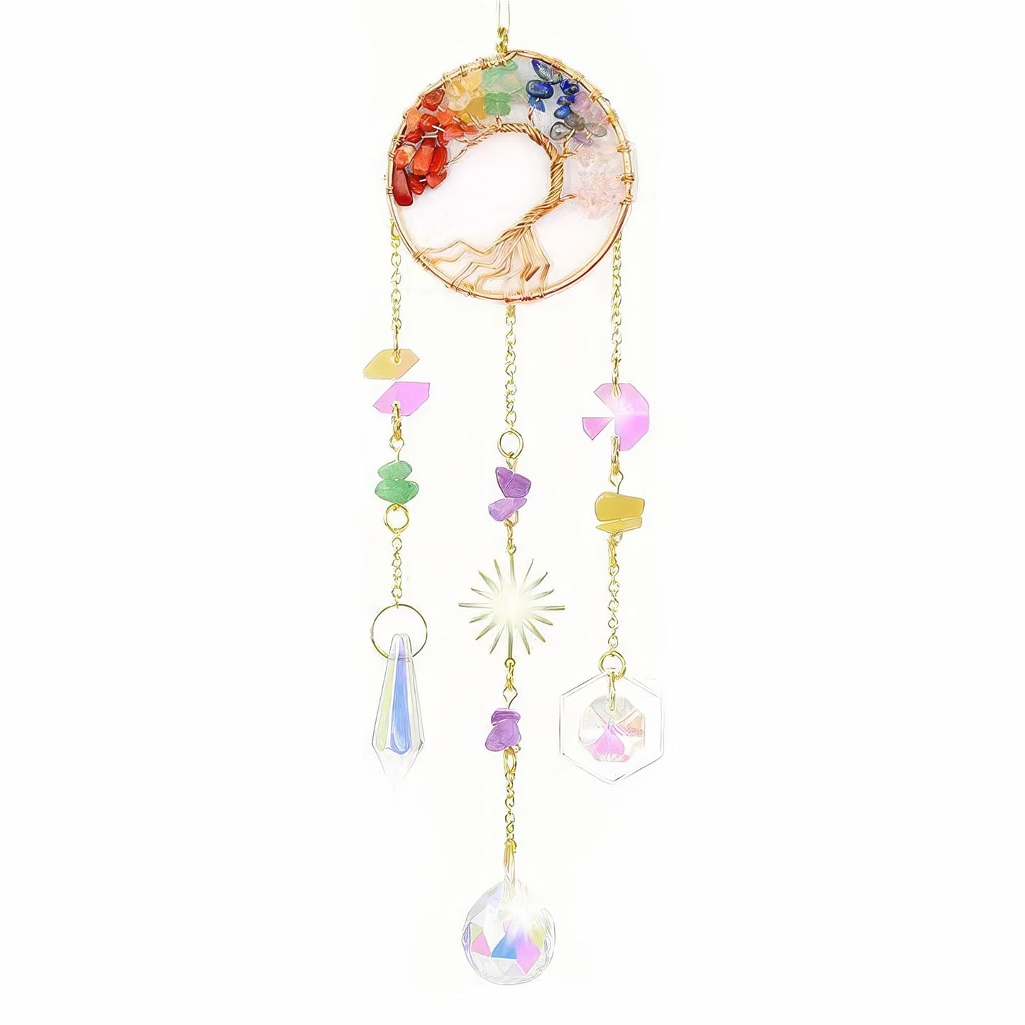 7 Chakra Tree of Life Crystal Suncatcher - Healing Rainbow Maker Hanging Ornament for Home Window Car Decor & Spiritual Gift