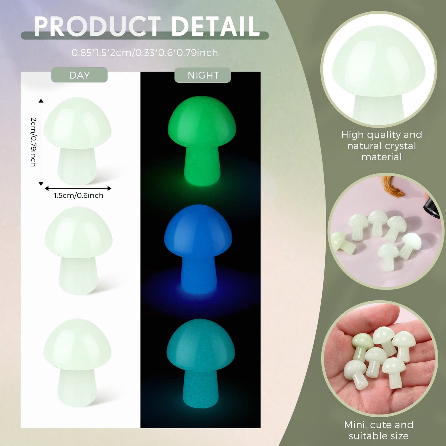 Nuenen 15 Pcs Mini Crystal Luminous Mushroom Glow in The Dark Tiny Natural Shape Hand Carving Polished Mushroom Decorations Crafts for DIY Garden Landscape