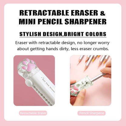 BITOSEE 9Pcs Cute School Supplies, Cute Stationery,Includs Pencil Sharpener,Eraser, Correction Tape,Sticky Notes, Ruler, Scissors,Utility Knife, for Cute Office Supplies