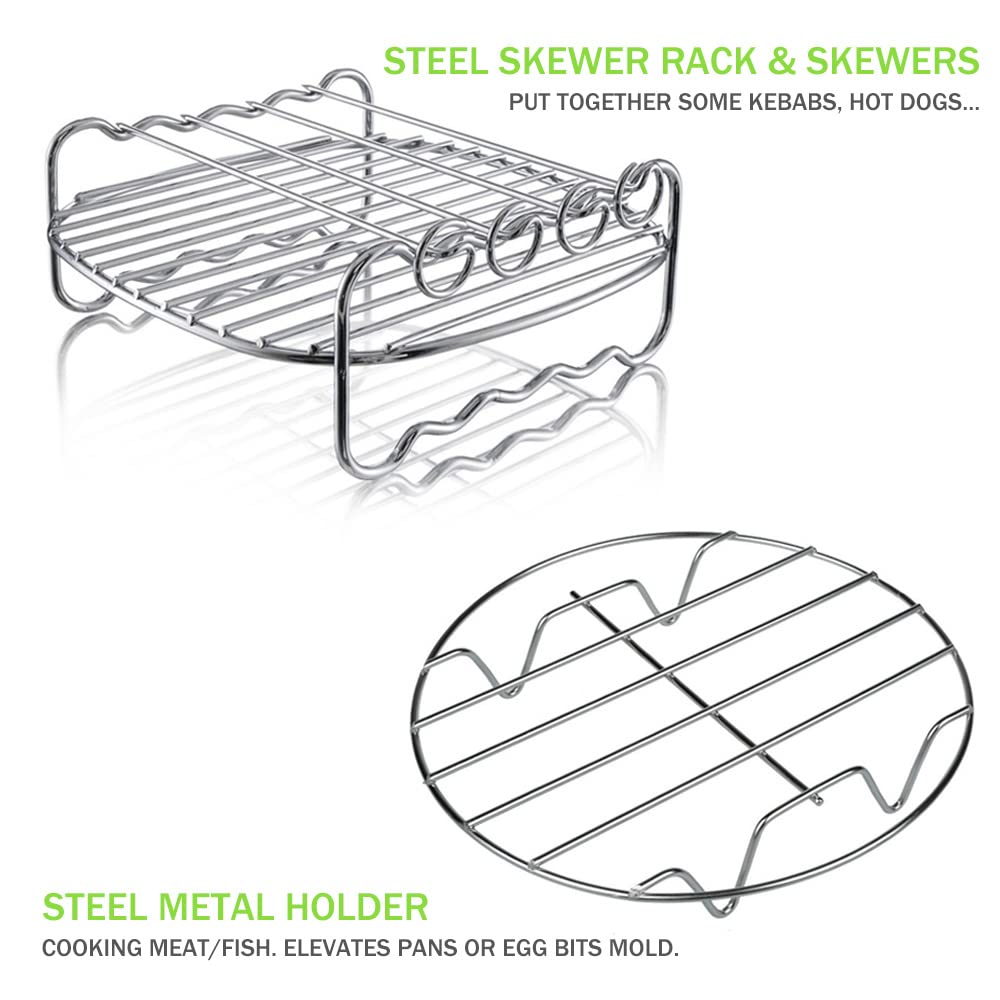 Dual Basket Air Fryer Accessories, 15pcs Set for Ninja DZ401 DZ201 Foodi Dualzone Air Fryers with 100pcs Air Fryer Liners, 2 Non-Stick Pans, Bread,Toasting,Skewer Racks, 6 Cake Cups, 2 Mitts, Recipes